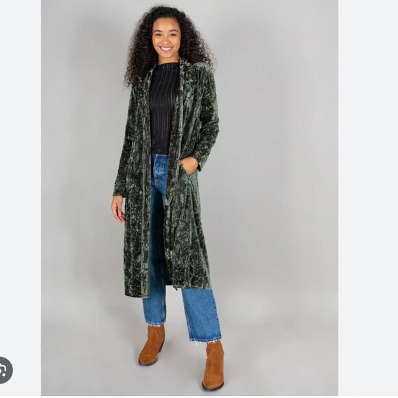 Natural Life Lennon Long Velvet Duster in Olive Green Witchy Whimsigoth Open S/M - Picture 1 of 5
